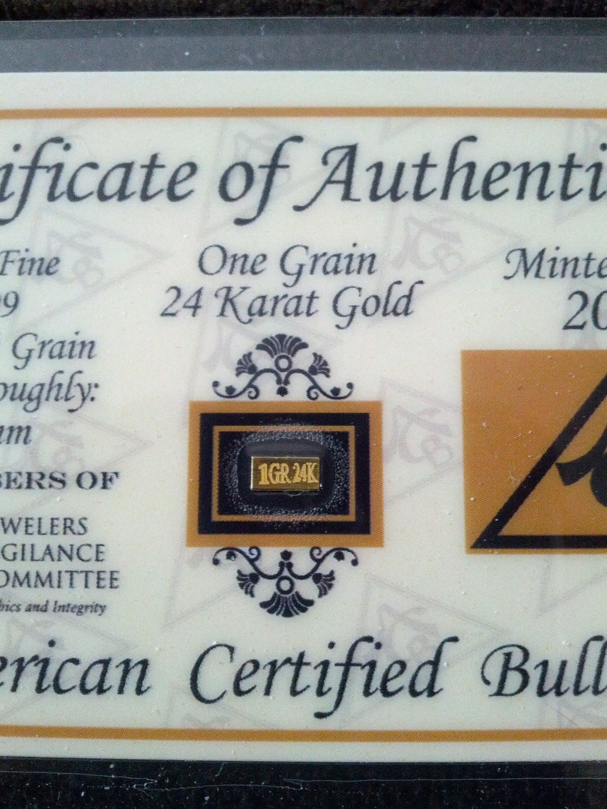 1GRAIN 24K SOLID GOLD BULLION ACB MINTED BAR 99.99 FINE W/ CERT AUTHENTICITY +