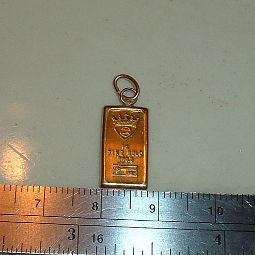 24K ITALY 999.9 FINE GOLD INGOT BAR 14K GOLD BEZEL CHARM PENDANT NECKLACE 1.3g