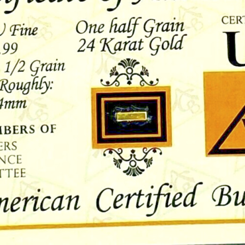 x2 GOLD ACB 1/2GRAIN 24K SOLID BULLION BAR 9999 FINE CERT/AUTHENTICITY….$