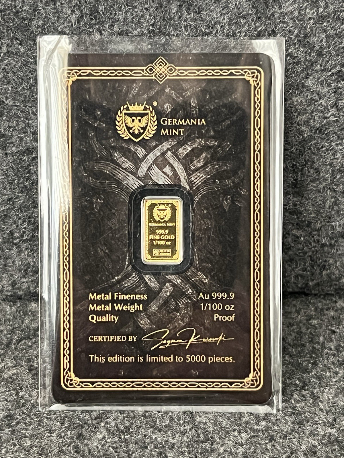 2026 ODIN Gods of Germania 1/100 oz .9999 Fine Gold Proof Minted Bar