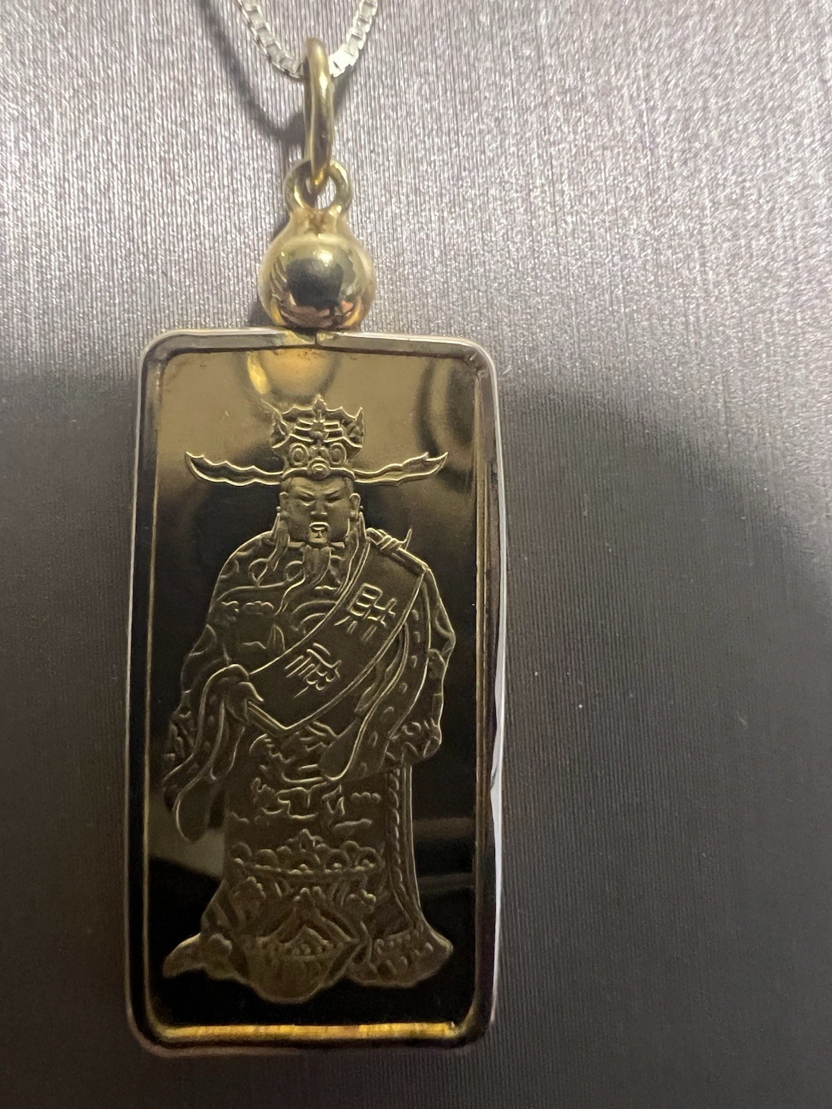 VINTAGE HANG SENG BANK ROYAL MINT 9999 GOLD BAR PENDANT & 14K BOX CHAIN NECKLACE