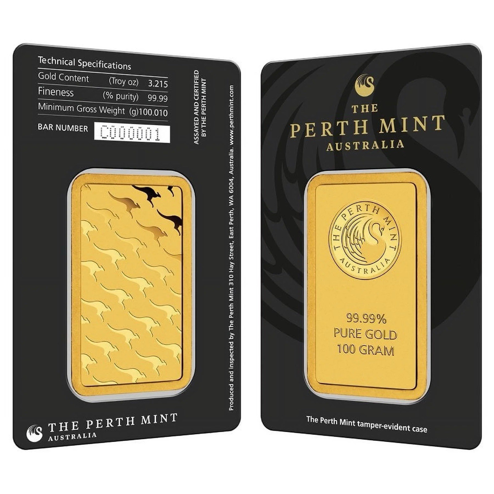 The Perth Mint .9999 Fine Gold 100 gram Bar in Tamper-Evident Case