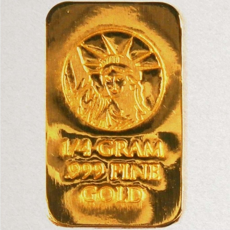 1/4 Gram 24K Gold .999 Pure Bar Bullion Fractional Gold Lady Liberty America