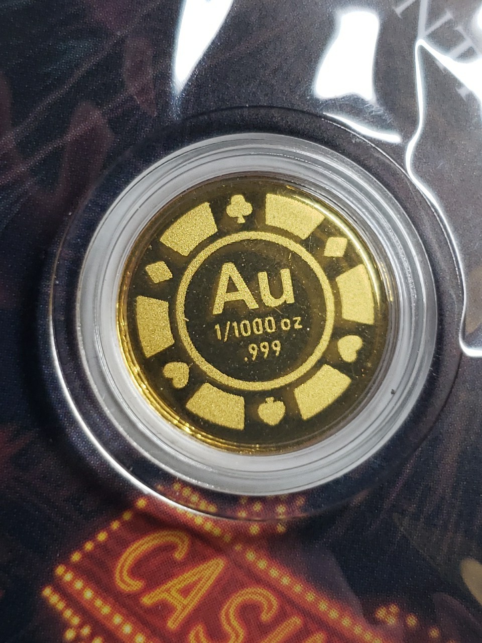 Roulette 1/1000 oz Gold Round In Card. Mintage 10,000