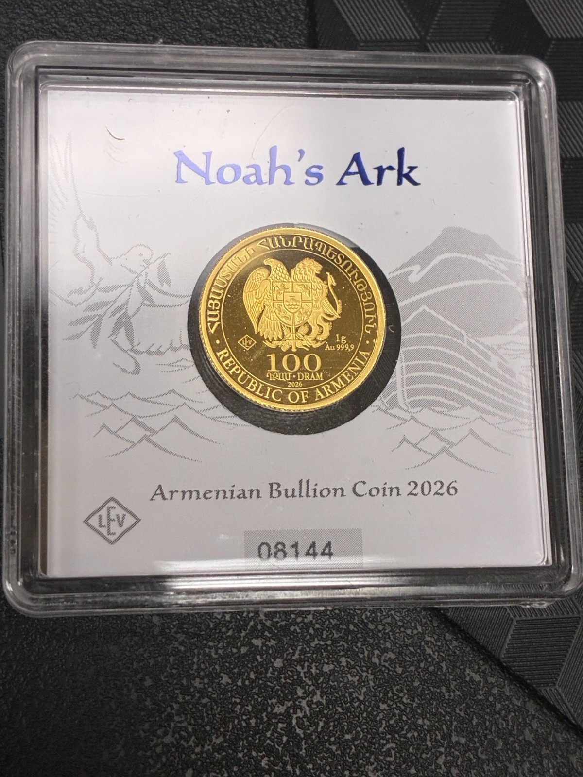 2026 Armenia 1g Gold Noah’s Ark Coin in Assay
