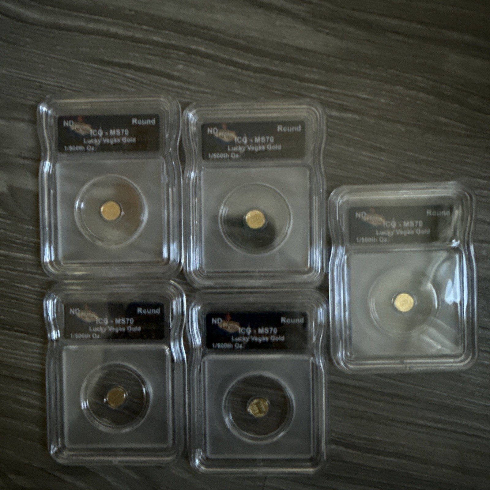 ICG Graded ND MS70 Round 1/500th Oz Lucky Vegas Gold Royal Flush Cards