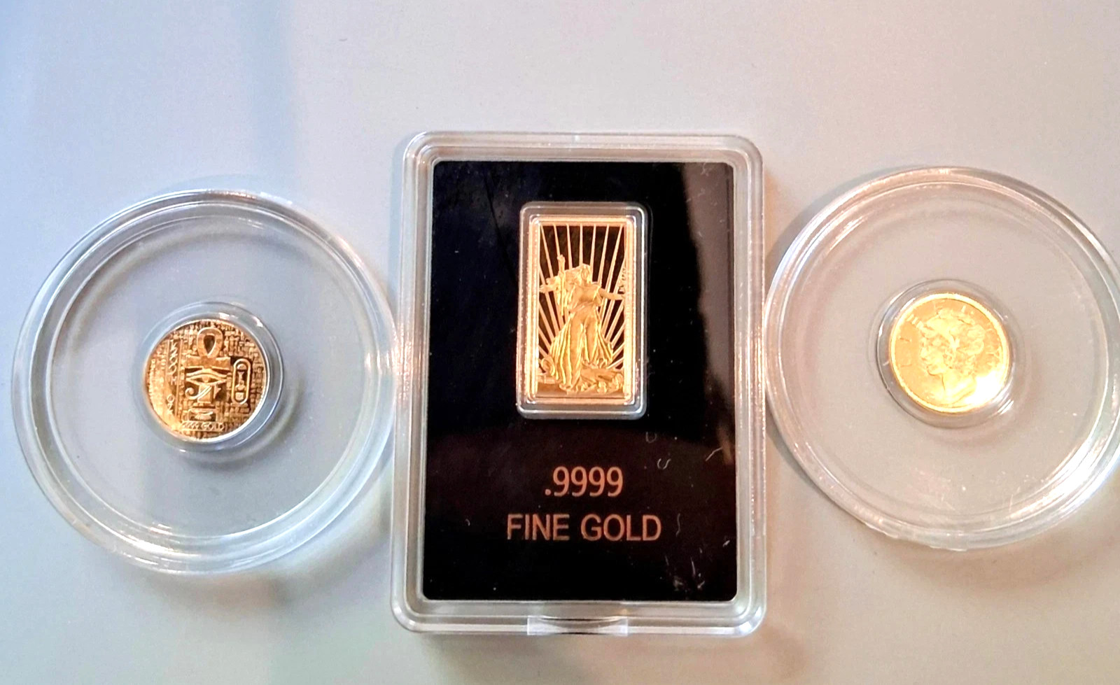 Lot 3 Gold Round Bar .999 Pure Gold Gaudens Mercury Scarab Estate Sale 24k