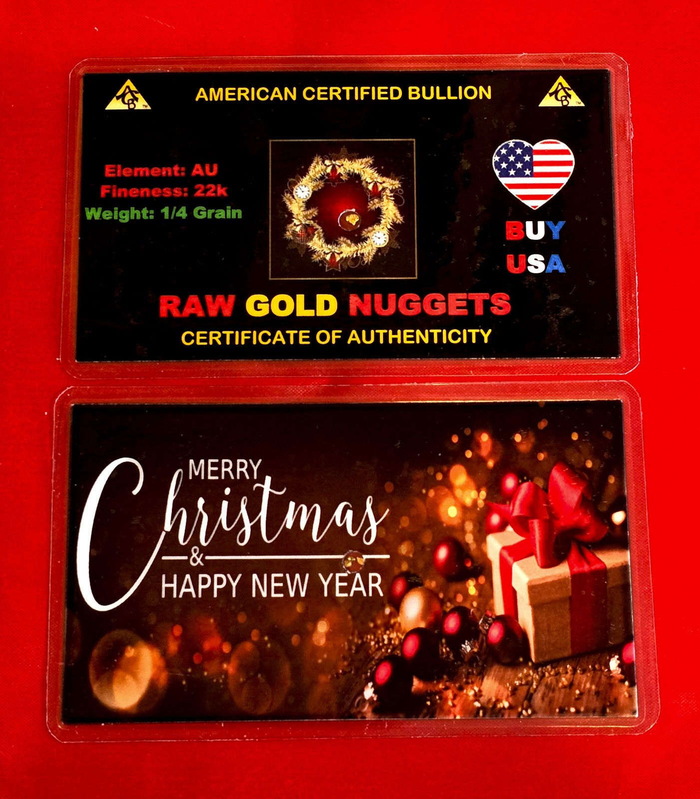 x25 Gold MERRY CHRISTMAS ACB 1/4GRAIN RAW NUGGET Placer gold with Certificate G
