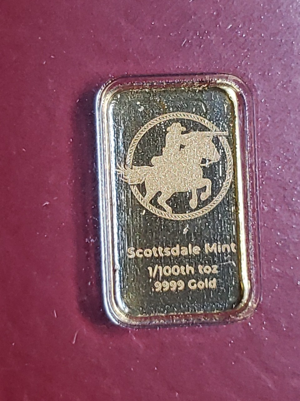 1/100 oz .9999 Gold Bar Cowboy Rifleman Gold Bullion Bar (in Certi-Lock®)