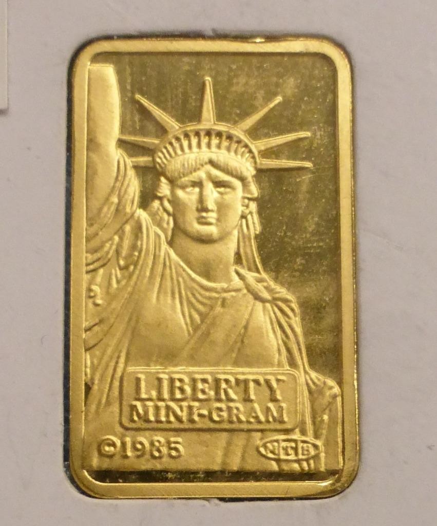 2 Gram .9999 Fine Gold Statue of Liberty Bar, 2g Gold Bar, 1985 Valcambi Suisse