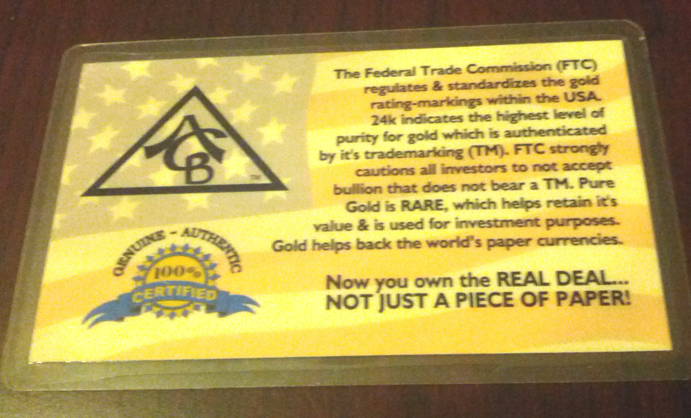 ACB 24k Gold BULLION PURE 1Grain BAR 99.99 FINE WITH CERTIFICATE Wow! $