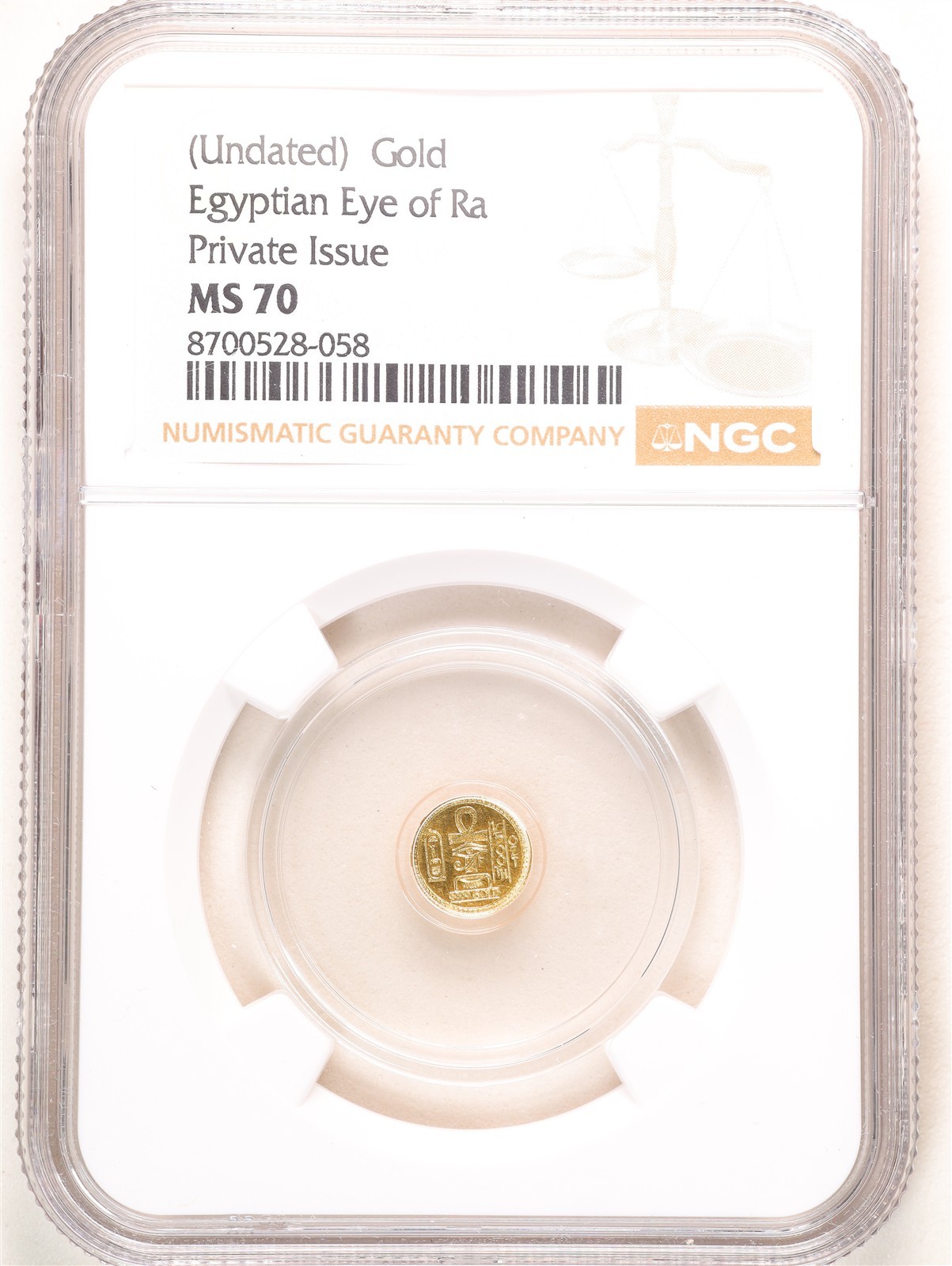 1/500oz .9999 Fine Gold Egyptian Eye of Ra MS70 NGC 8700528-058