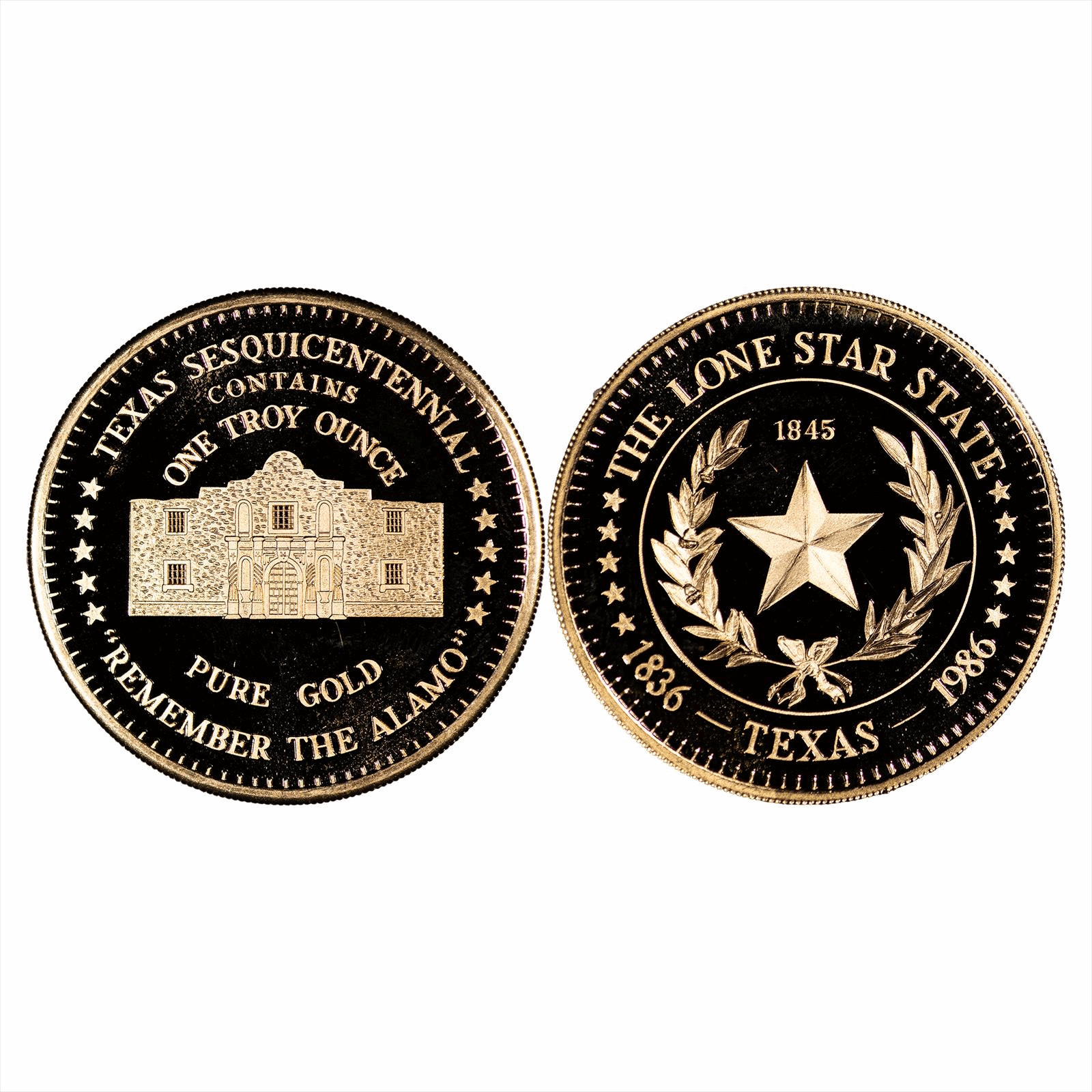 1986 1 Oz Texas Sesquicentennial Remember the Alamo .999 Fine Gold Round