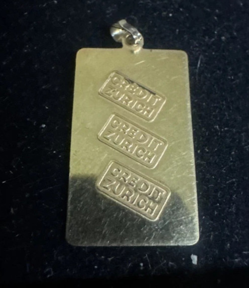 SOLID FINE 10K GOLD .416 BAR 1 GRAM INGOT CREDIT ZURICH PENDANT 2MM BAIL CHARM