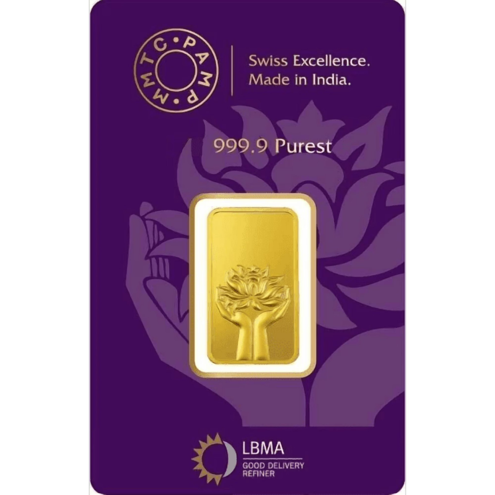 Pamp MMTC Lotus 10 Gram Gold Bar – Large Card Assay