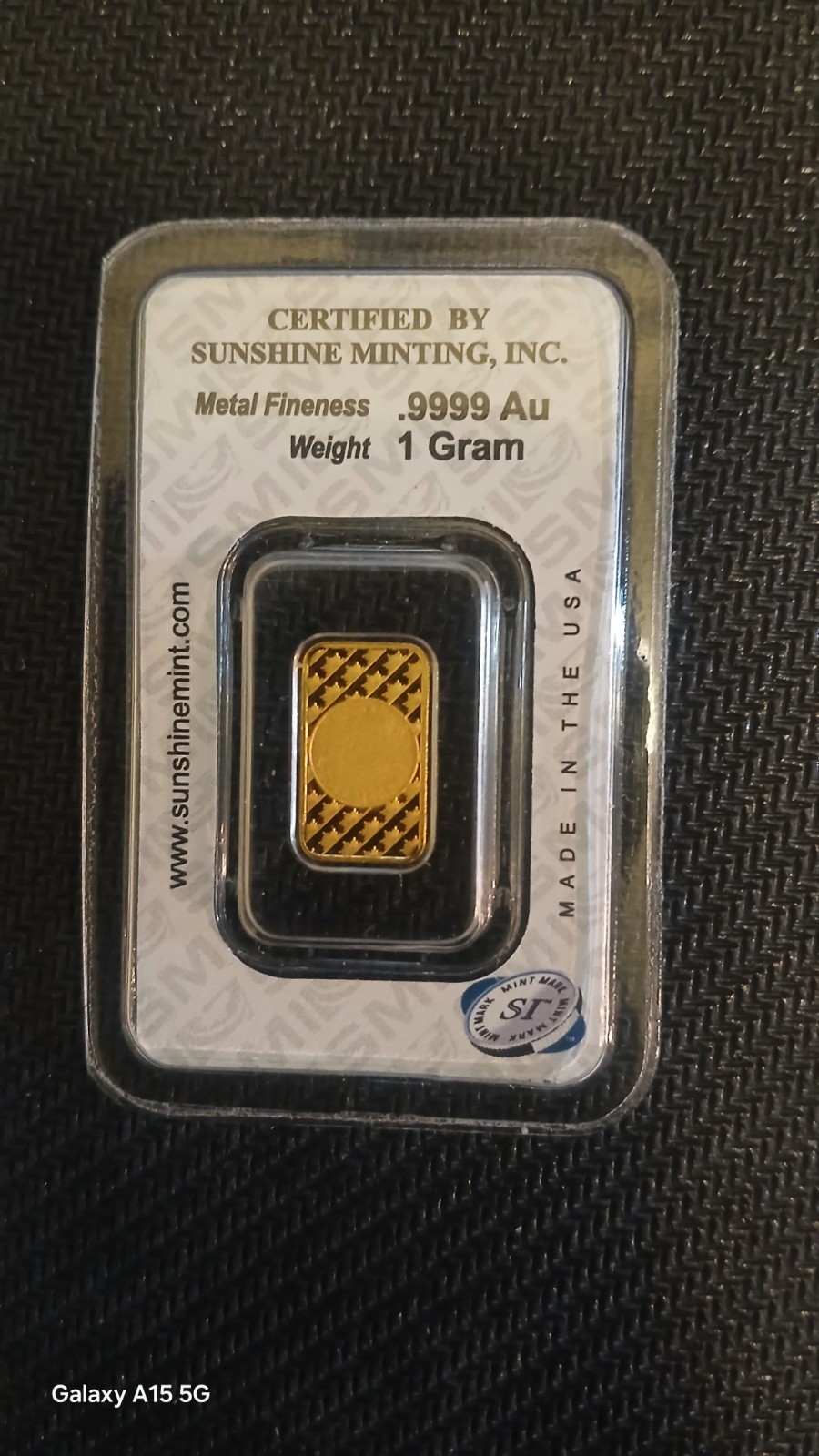 1 gram Gold Bar – Sunshine Minting – .9999 Fine in Sealed Assay