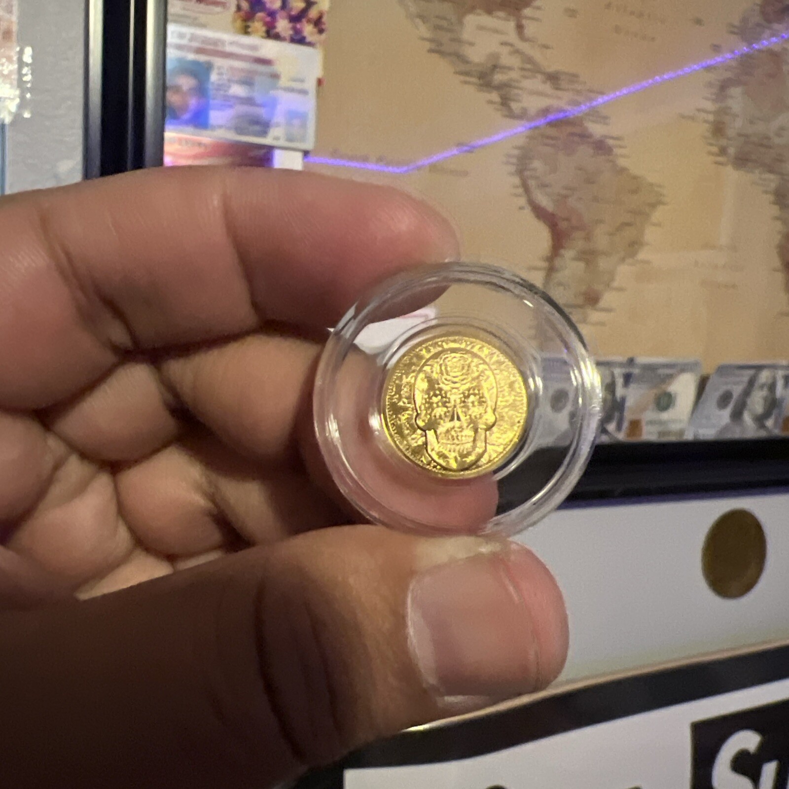 1/100th oz .9999 Fine GOLD Skull Dia De Los Muertos in Capsule FRACTIONAL GOLD