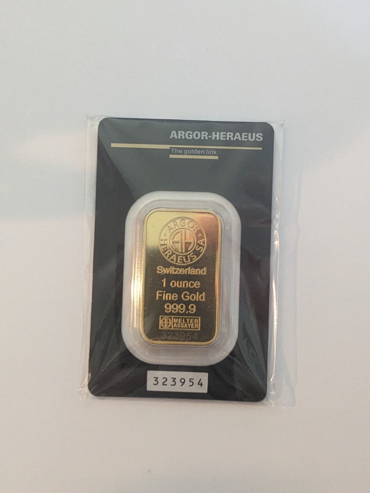 Argor-Heraeus Switzerland 1 oz 999.9 Fine Gold Bar in Assay Card