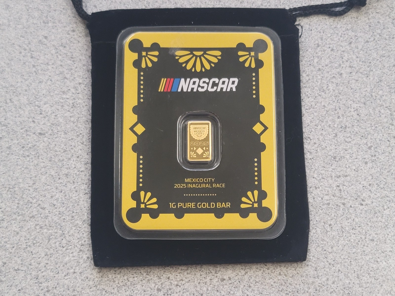 NEW SEALED 2025 NASCAR MEXICO CITY INAGURAL RACE 1g 0.9999 GOLD BAR