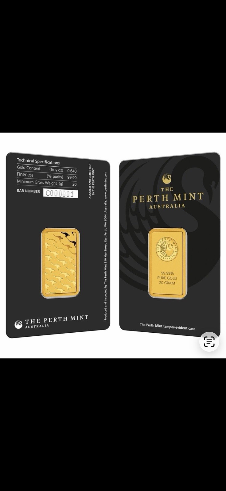 The Perth Mint 20g Gold Bar 99.99% Pure Gold Bullion 20g Precious Metal Content