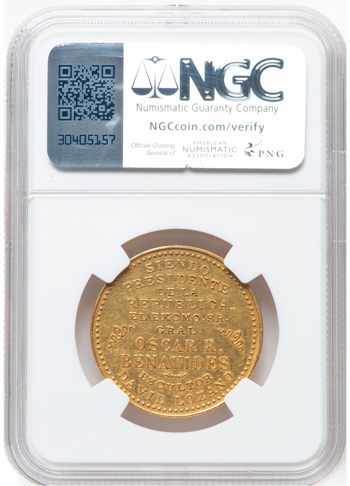 Peru Republic Gold 6 Escudos Medal 1915 NGC UNC Ramon Castilla Statue 22k 18.97g