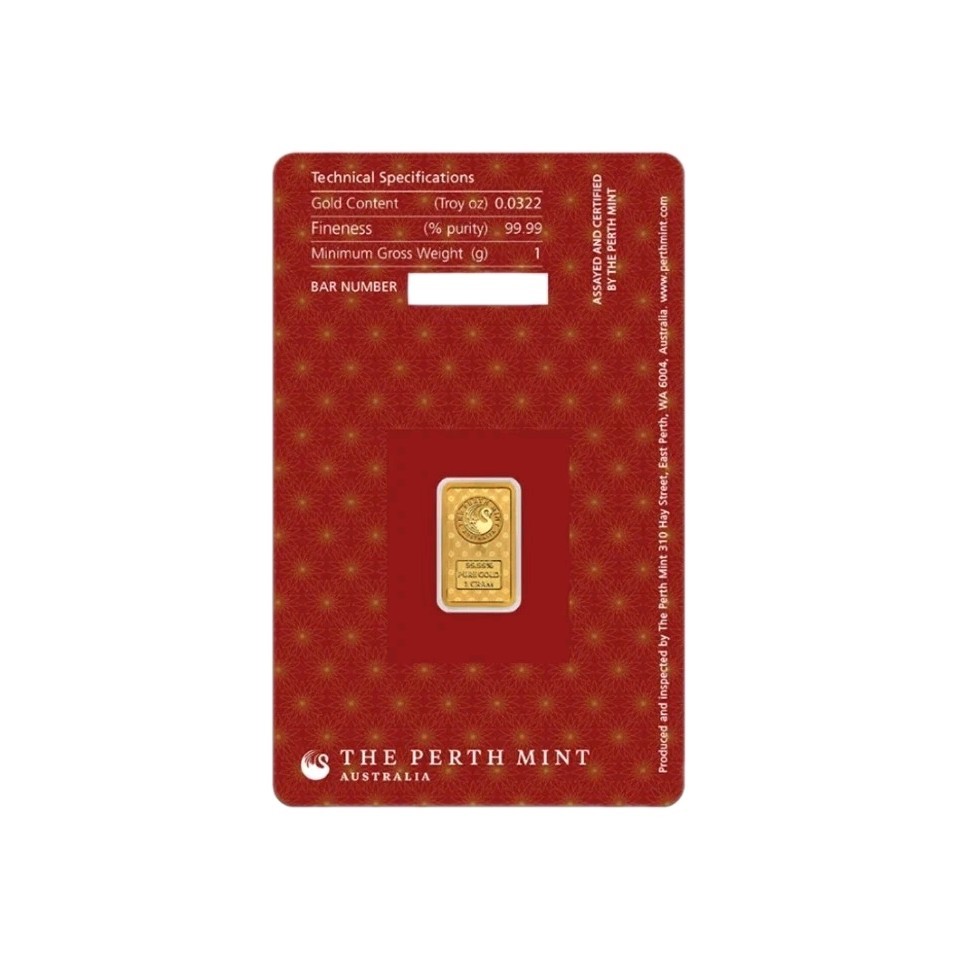 1g Gold Bar Perth Mint Diwali Lakshmi 1 Gram 9999 Gold in Blister 24 Carats