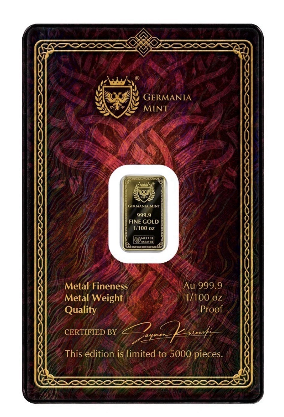 2026 Gods of Germania Frigg 1/100 oz .9999 Gold Proof Bar