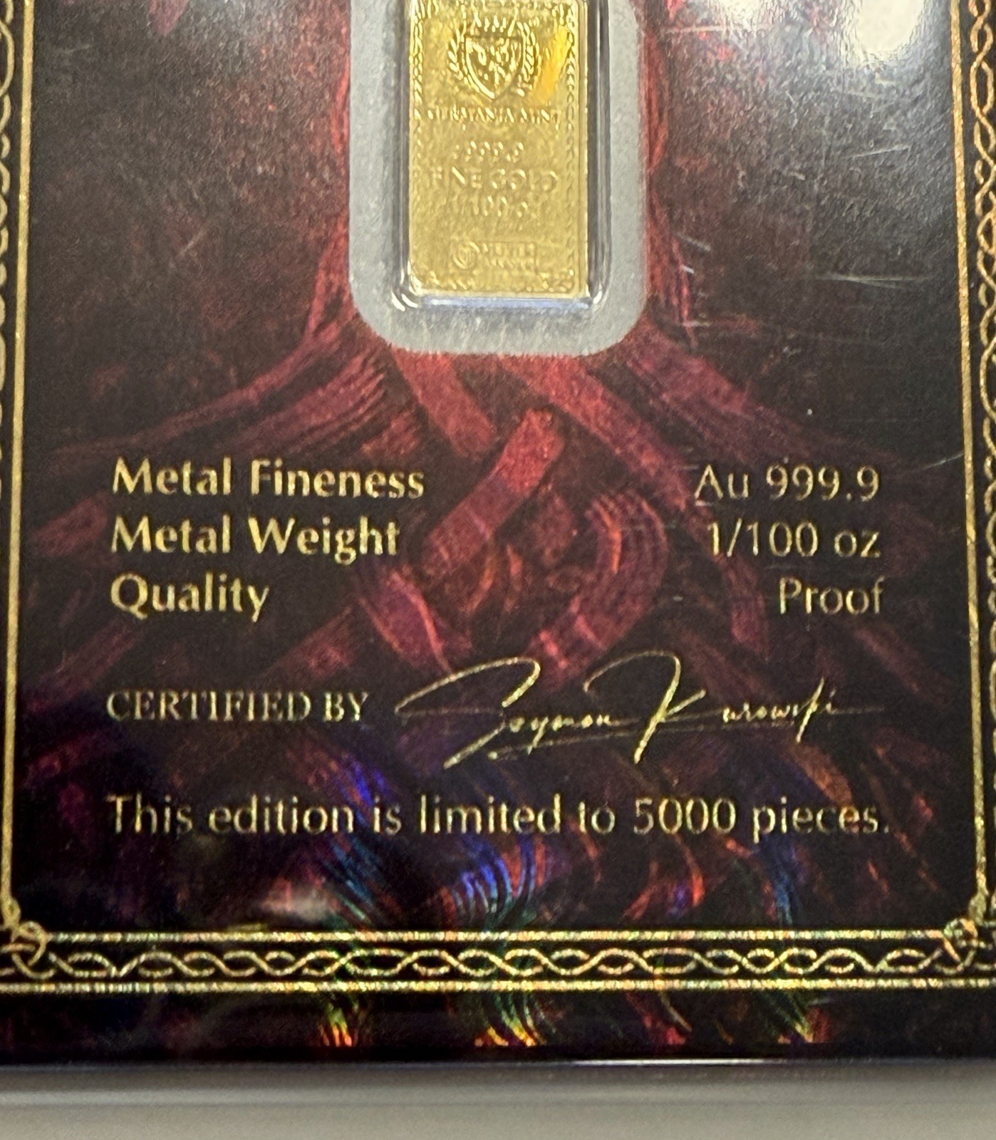 Germania Mint Odin & Frigg 1/100 oz 9999 Gold Bar Set Of 2 In Certified Assay