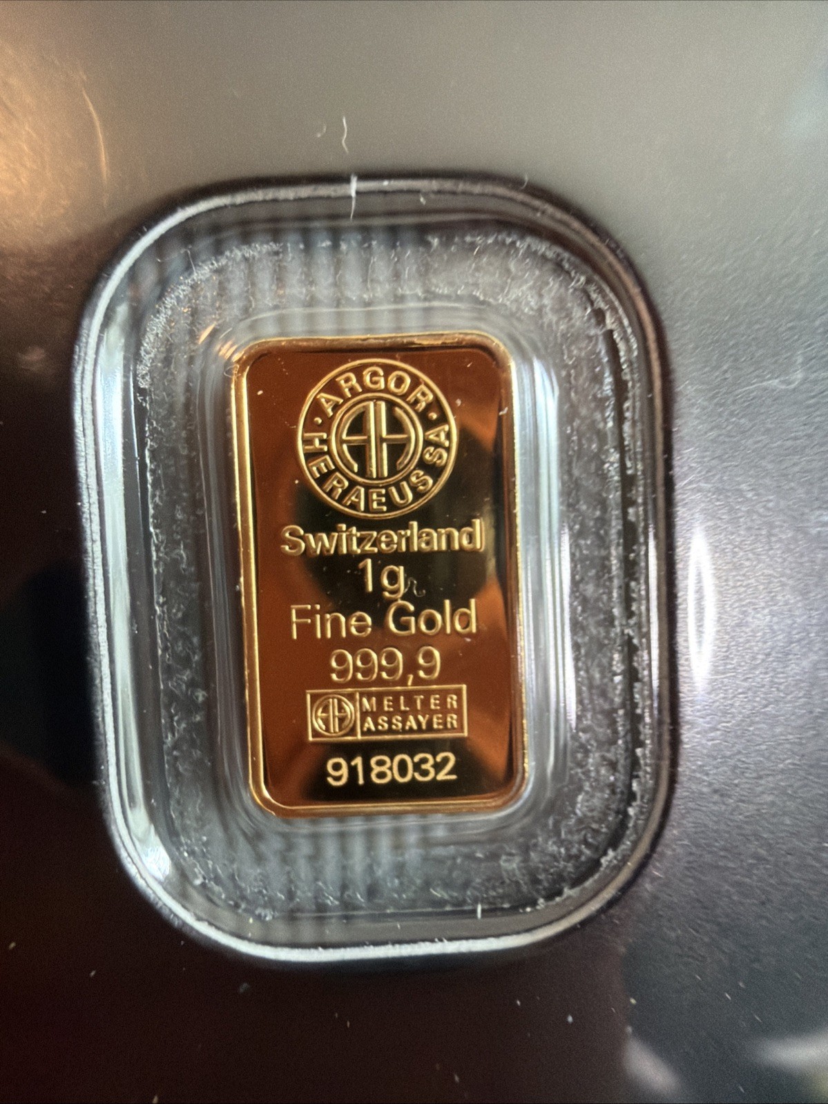 1 Gram Gold Argor Heraeus Bar 1 g .9999 Fine Gold – In Assay