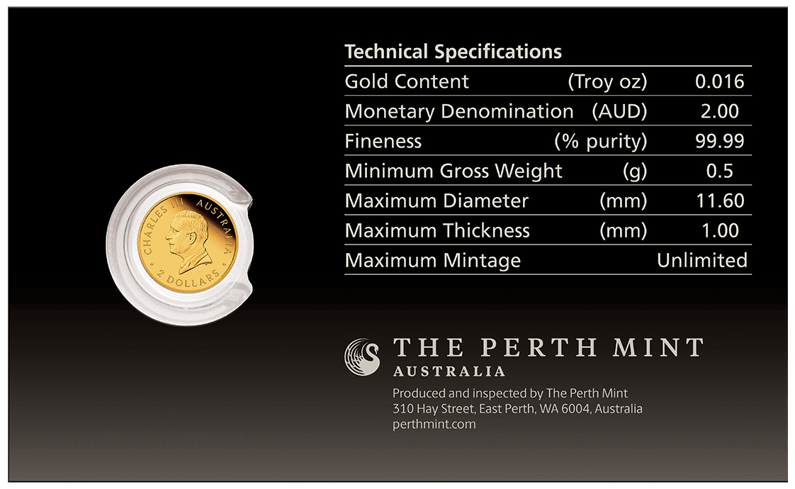 2026 Australia Kangaroo Mini Roo 0.5g Gold BU Coin in Assay Card Perth Mint