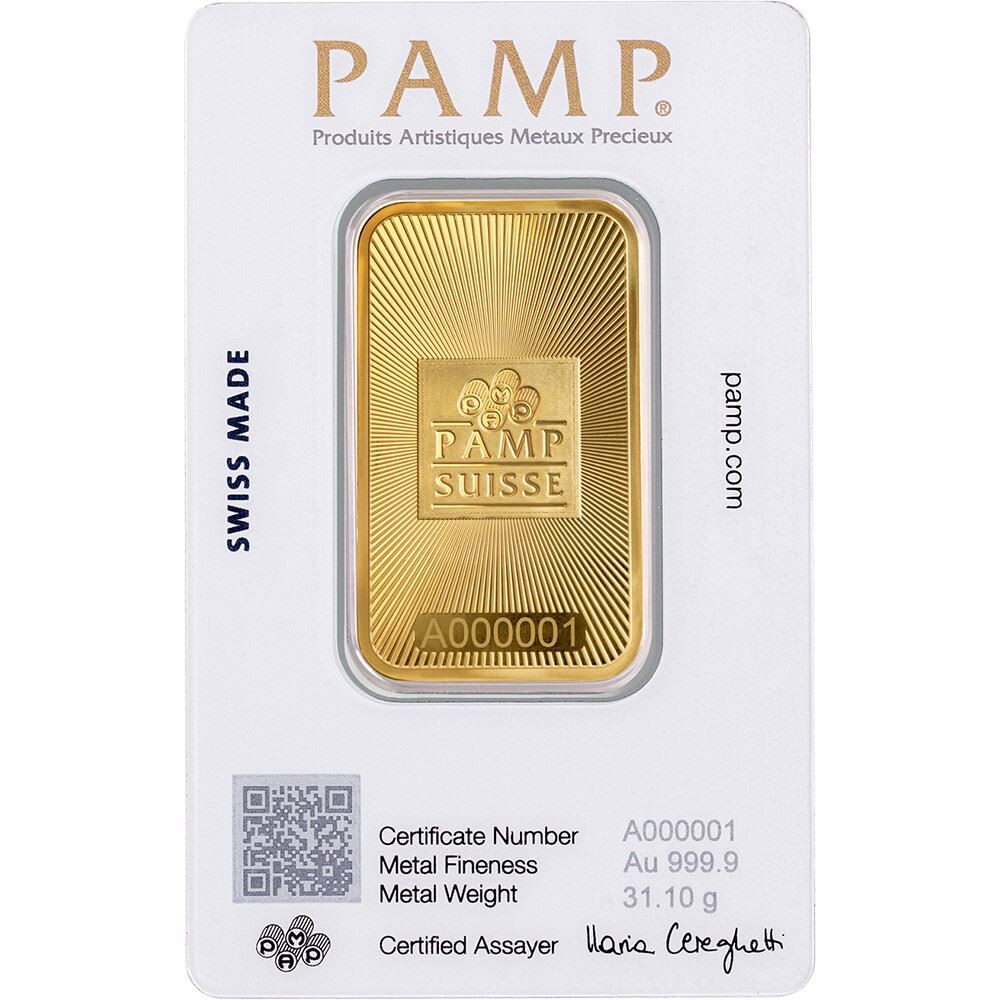 1 oz Gold Bar – PAMP Suisse – 999.9 Fine in Sealed Assay