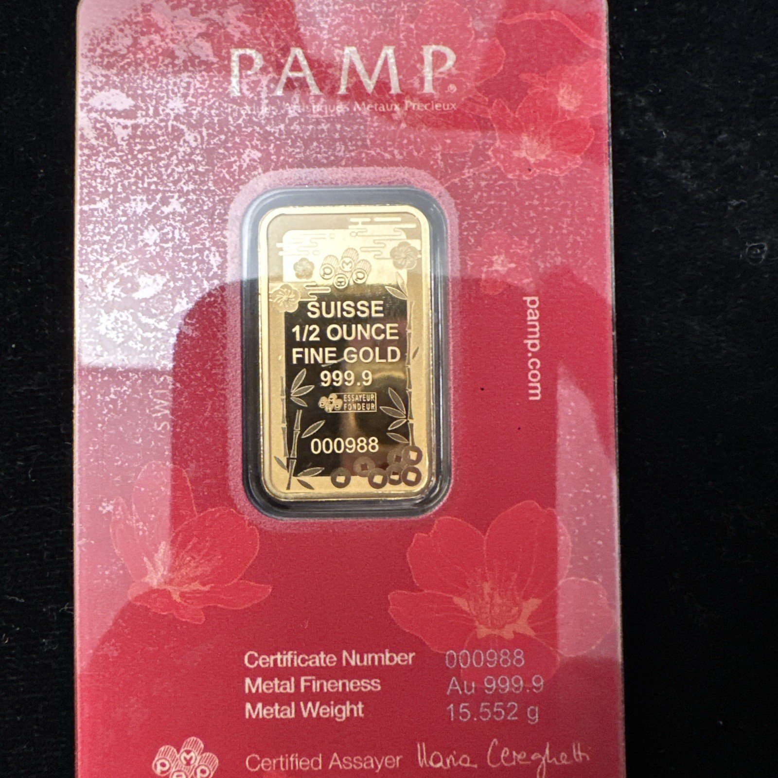 1/2 oz Gold Bar PAMP Good Luck Maneki Neko (New In Assay)