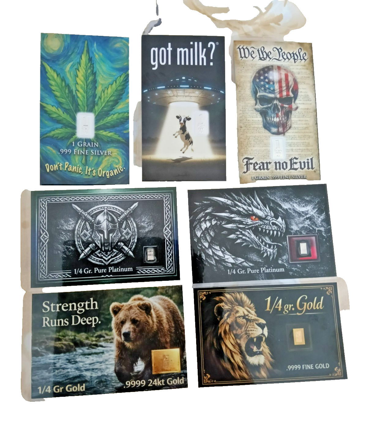SALE OF THE CENTURY 7,ASSORTED BARS OF PURE GOLD SILVER PLATINUM FROM USA MINTS