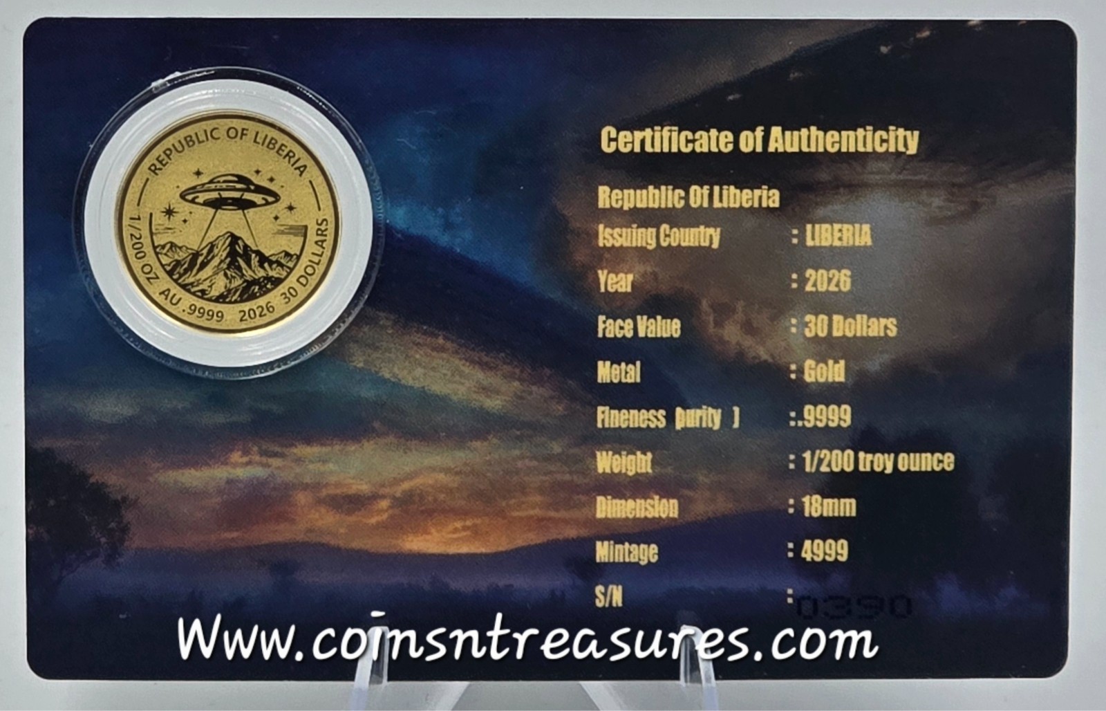 ALIEN 1/200 Oz Gold Coin card 30$ Liberia 2026