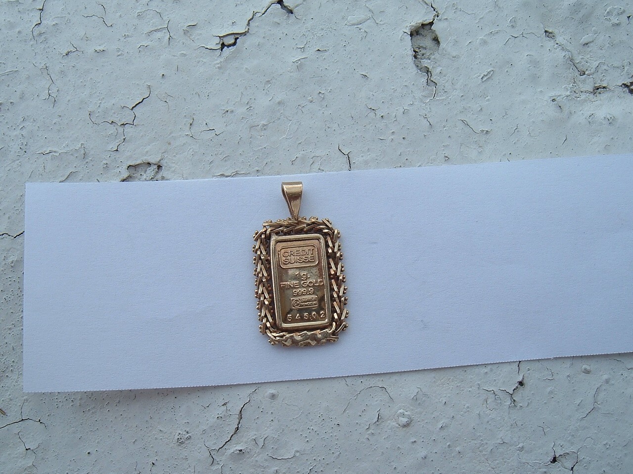 1 GRAM CREDIT SUISSE 999.9 GOLD BAR & 10K STAMPED MEXICO BEZEL PENDANT 3.2 GRAM