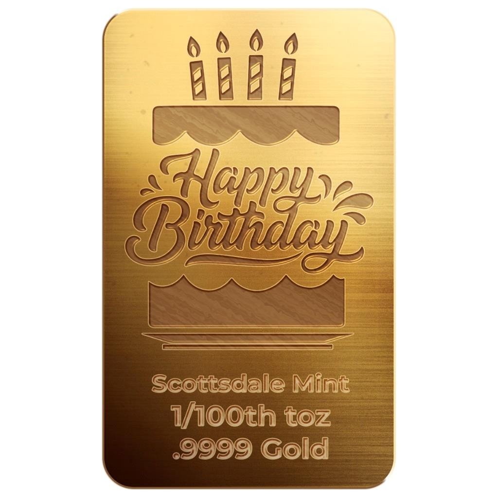 Happy Birthday Cake 1/100 oz Gold Bar .9999 Gold (in Certi-Lock®) #A766
