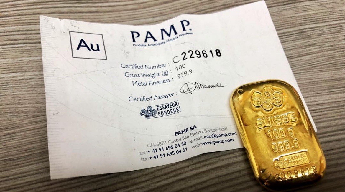 PAMP Suisse 100g Gold Bar .9999 Fine in Assay Card w/ Certificate
