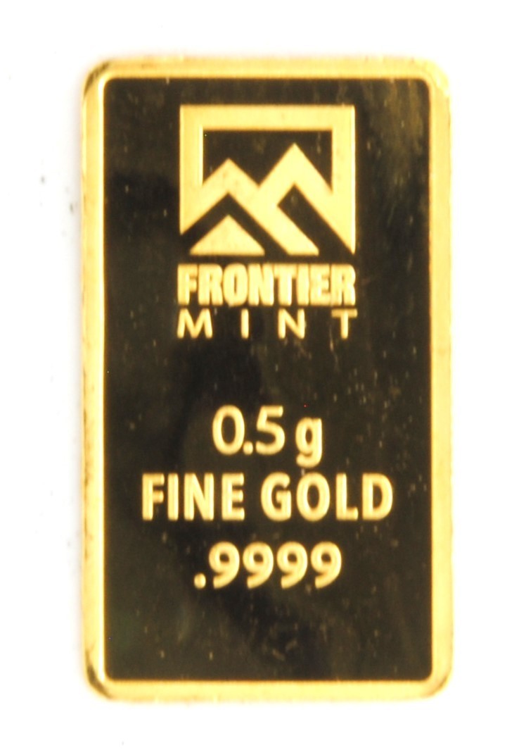 The Frontier Mint 1/2 Gram .9999 Fine Pure Gold Bar Bullion Proof Finish