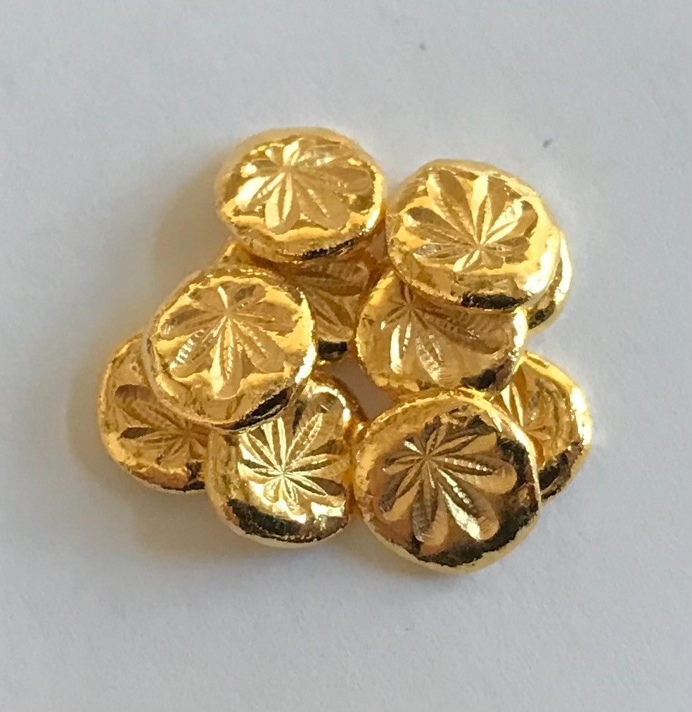 Pot leaf 1.00 g GOLD .9999 hand poured bar + 1 gram silver bar 999