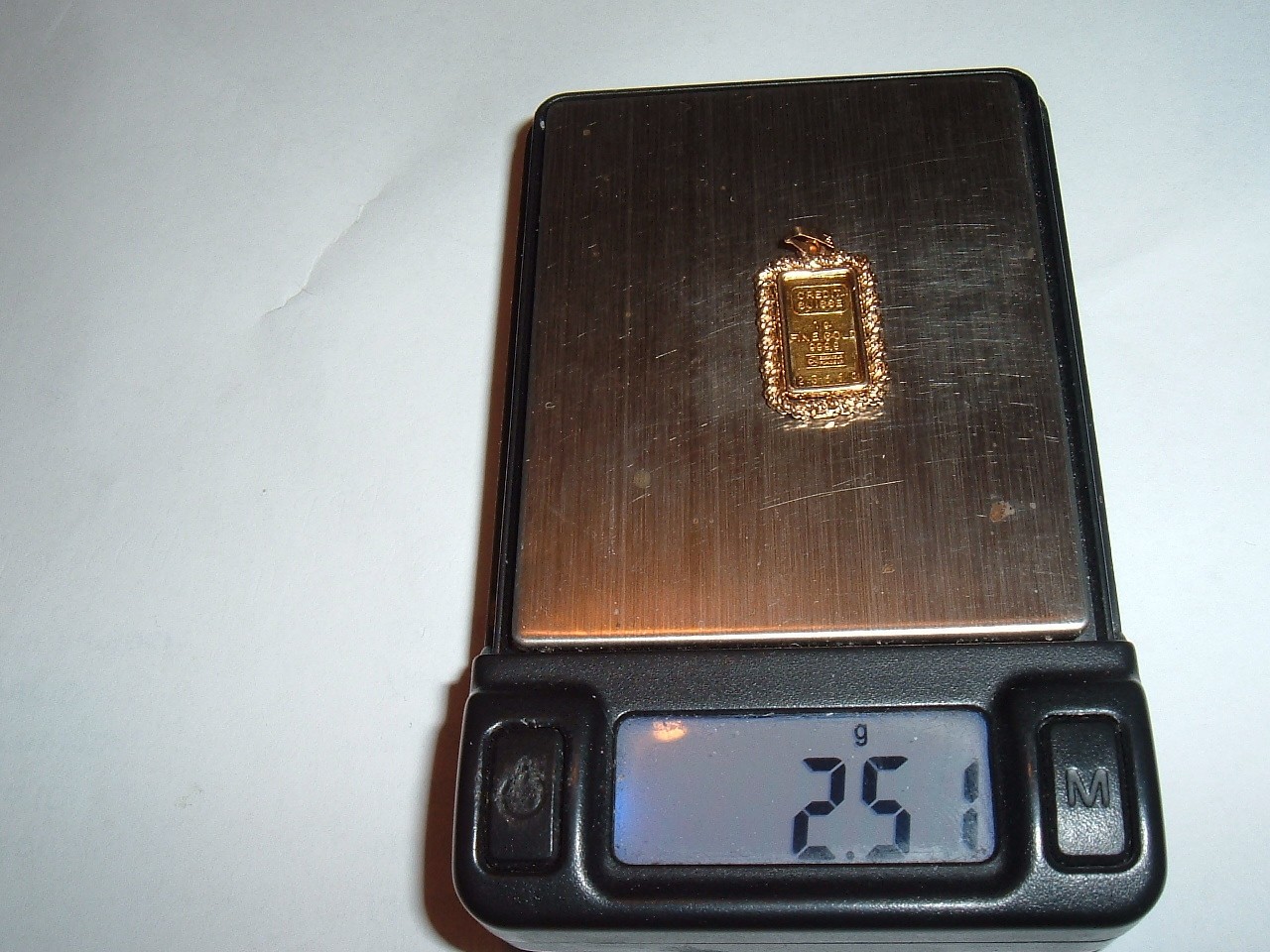 24K GOLD Credit Suisse 999.9 FINE INGOT BAR 14K ROPE BEZEL PENDANT CHAIN 2.51g