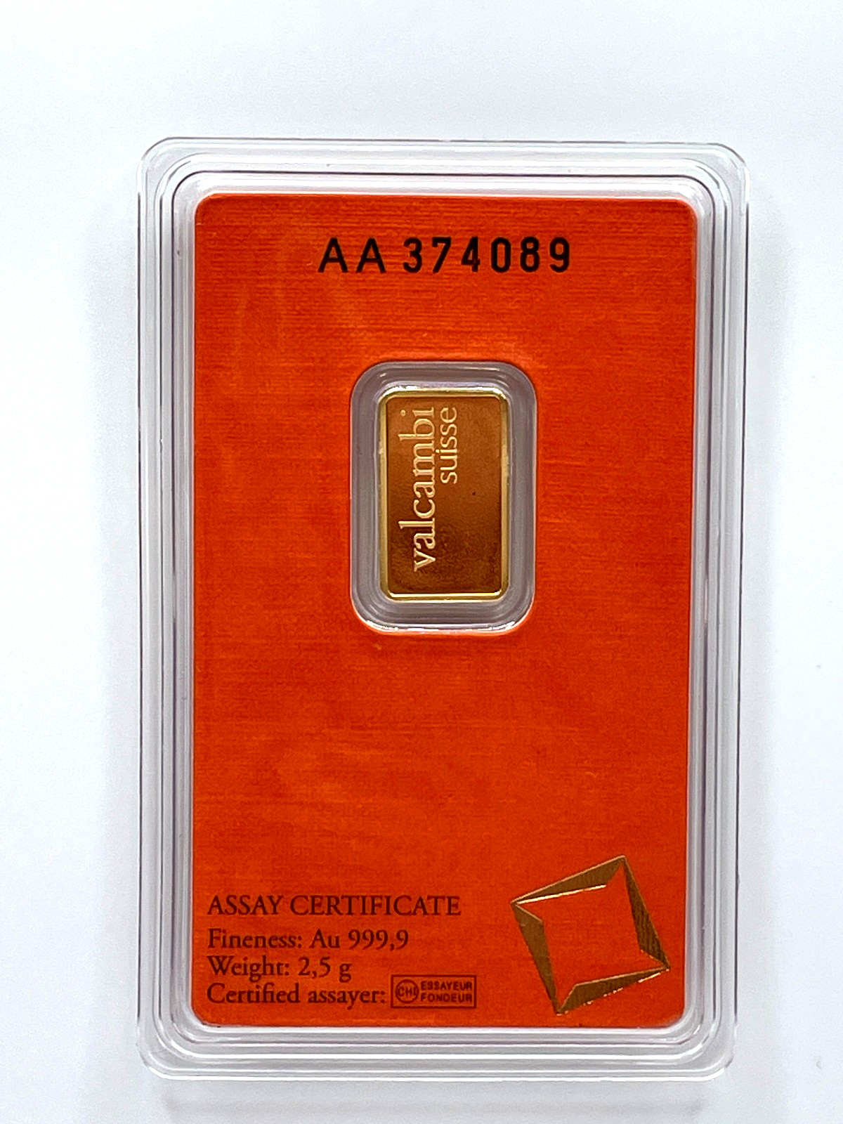 2.5 gram Gold Bar – Valcambi Suisse – 999.9 Fine in Sealed Assay