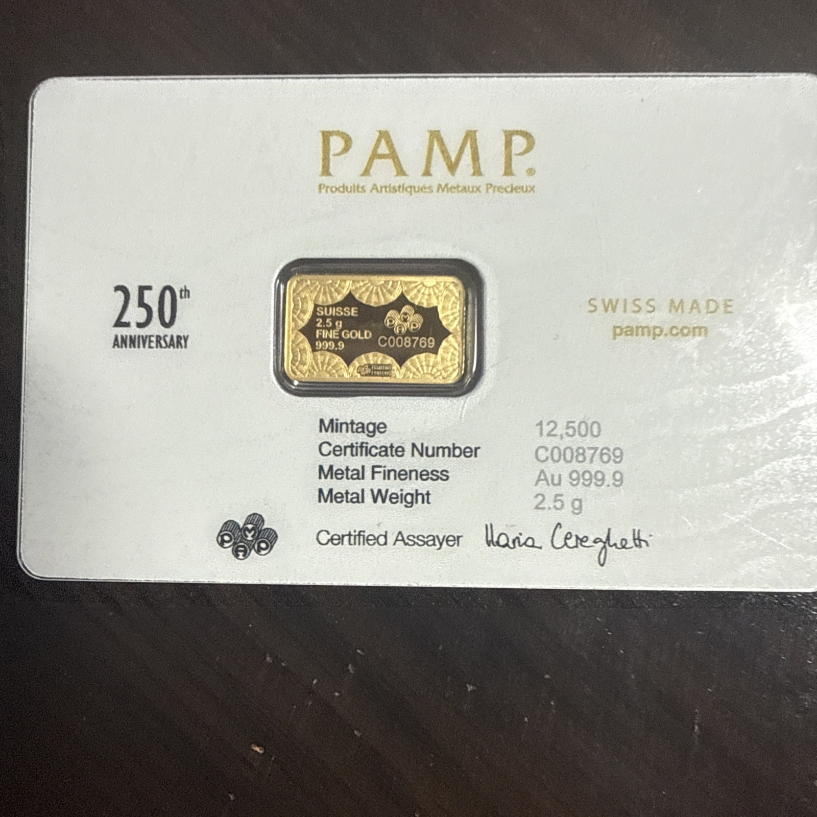 🇺🇸 2.5 gram Gold Bar – PAMP 250th Anniversary of the USA