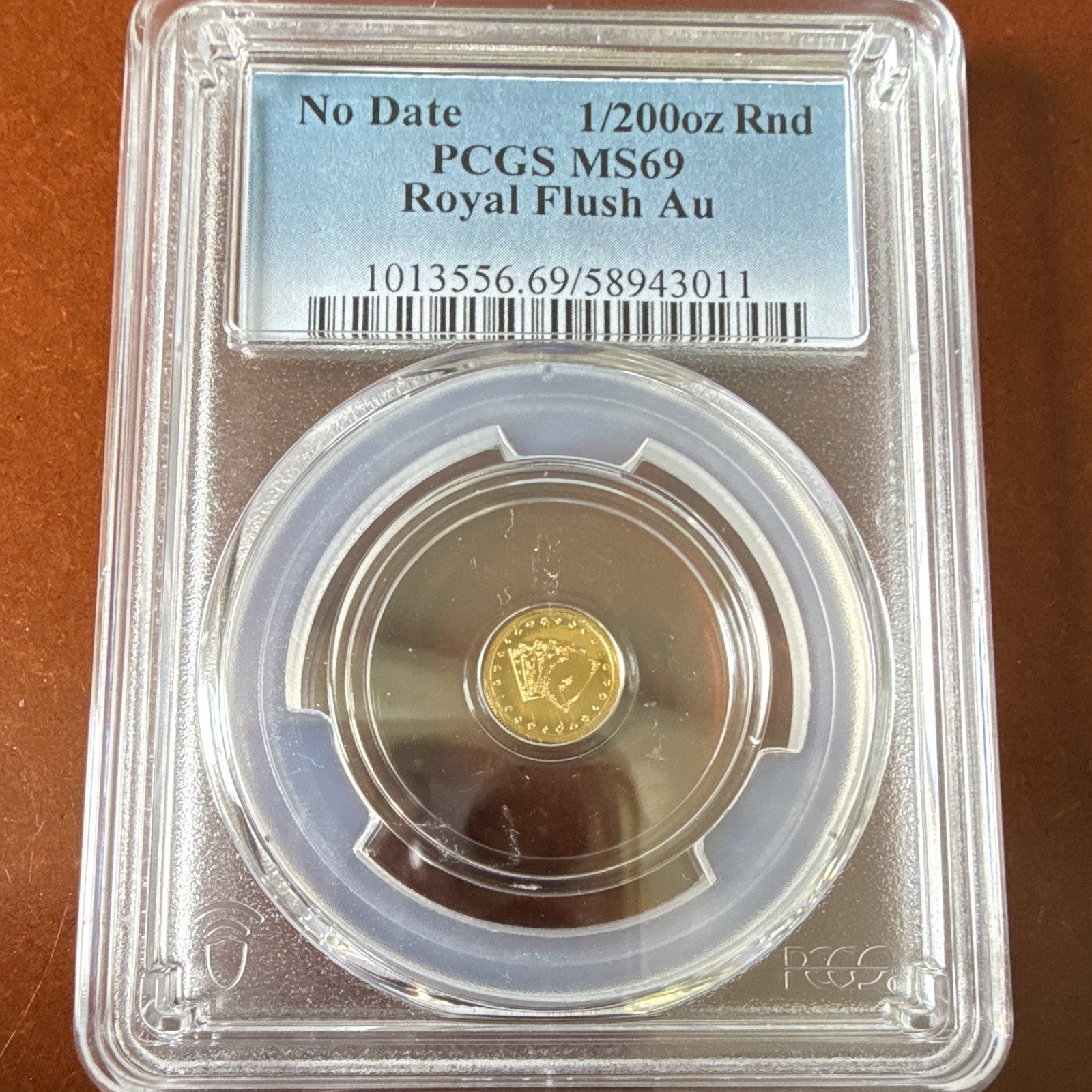 PCGS MS69 No Date 1/200 oz Gold Round Royal Flush .9999 Fine Gold