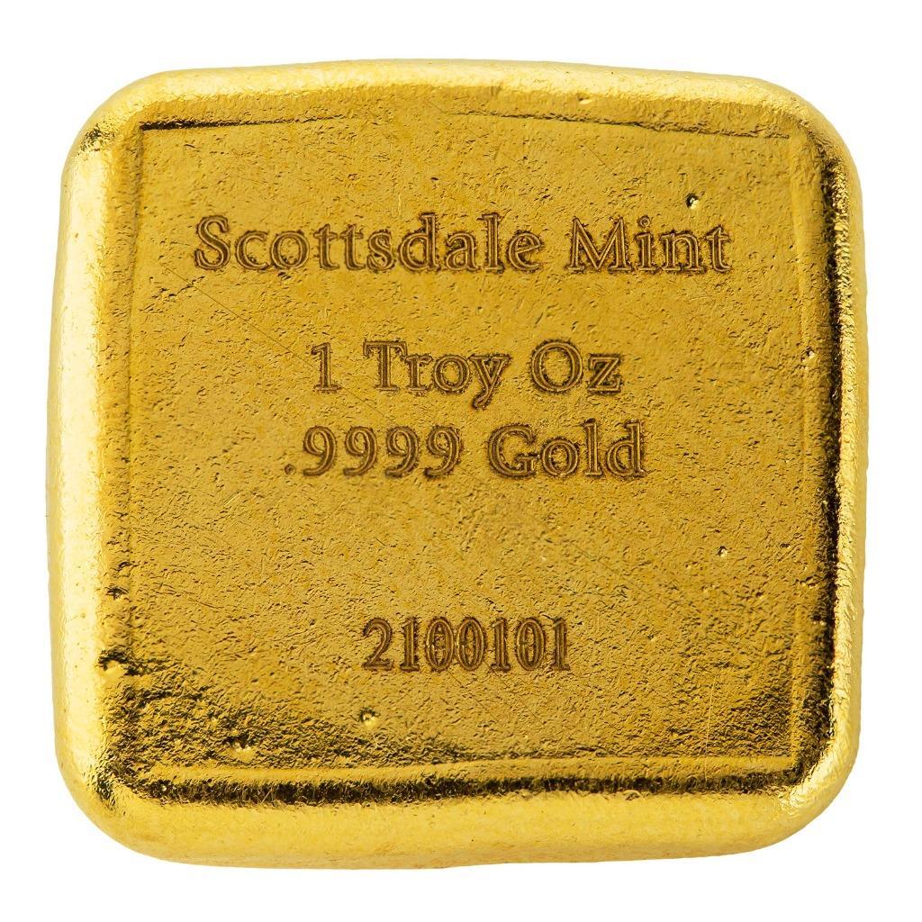 1oz .9999 Gold Bar w/ Laser Etched Serial Number – Hand Cast Square Design #A520