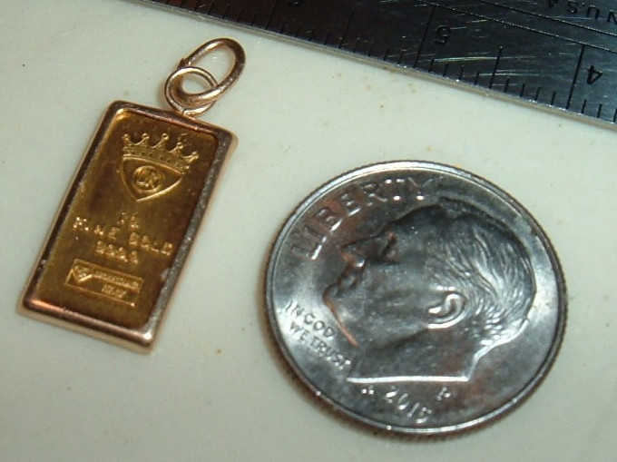 24K ITALY 999.9 FINE GOLD INGOT BAR 14K GOLD BEZEL CHARM PENDANT NECKLACE 1.3g