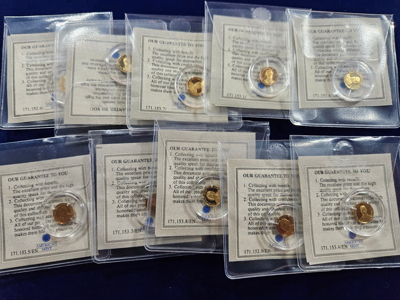 🌟(10) 2009 AMERICAN MINT 1/2 g Gold 0.585 Coins JFK PRESIDENTS, 0.094 oz AGW