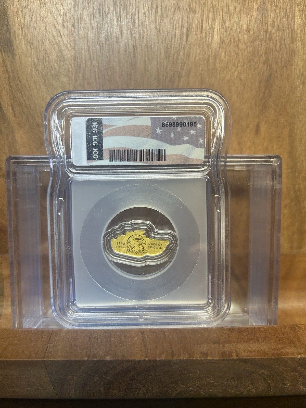 Army Tank Irregular Shape 1/1000 oz .999 Fine Gold USA God Bless Eagle