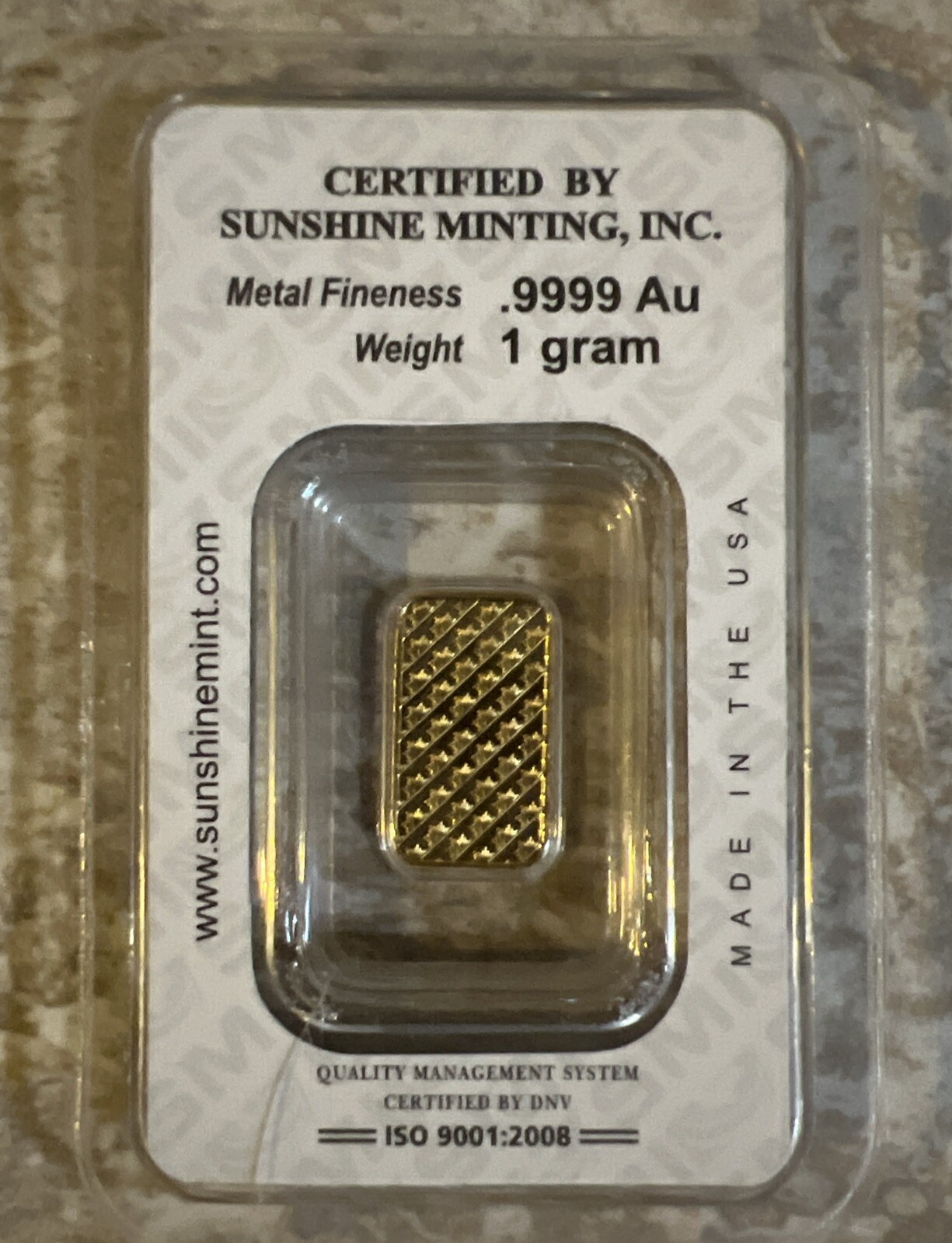1 gram .9999 fine gold SMI “SUNSHINE MINTING INC” 2008