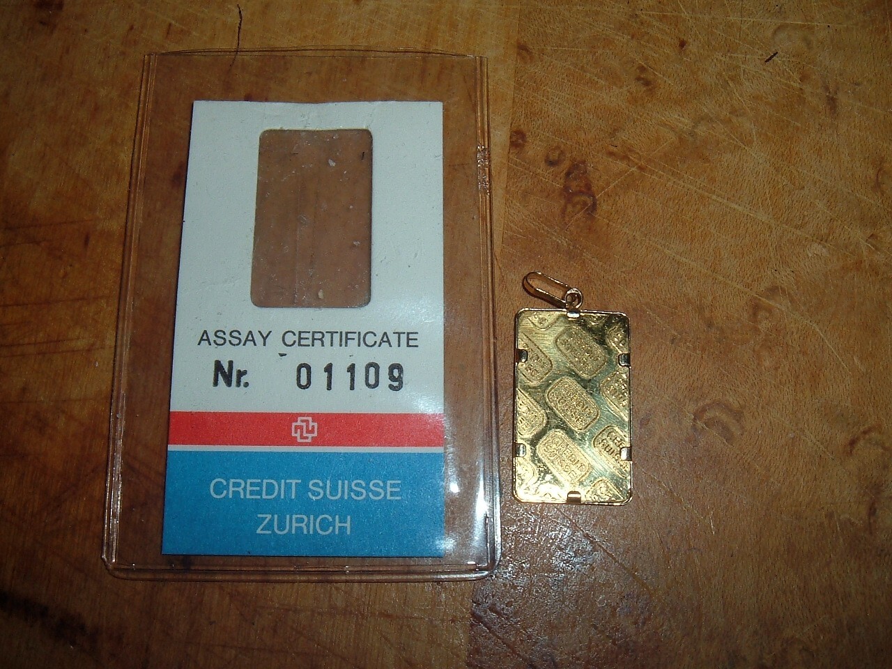 2.5 GRAM CREDIT SUISSE 999.9 GOLD BAR 14K GOLD BEZEL CHARM PENDANT NECKLACE 2.8z