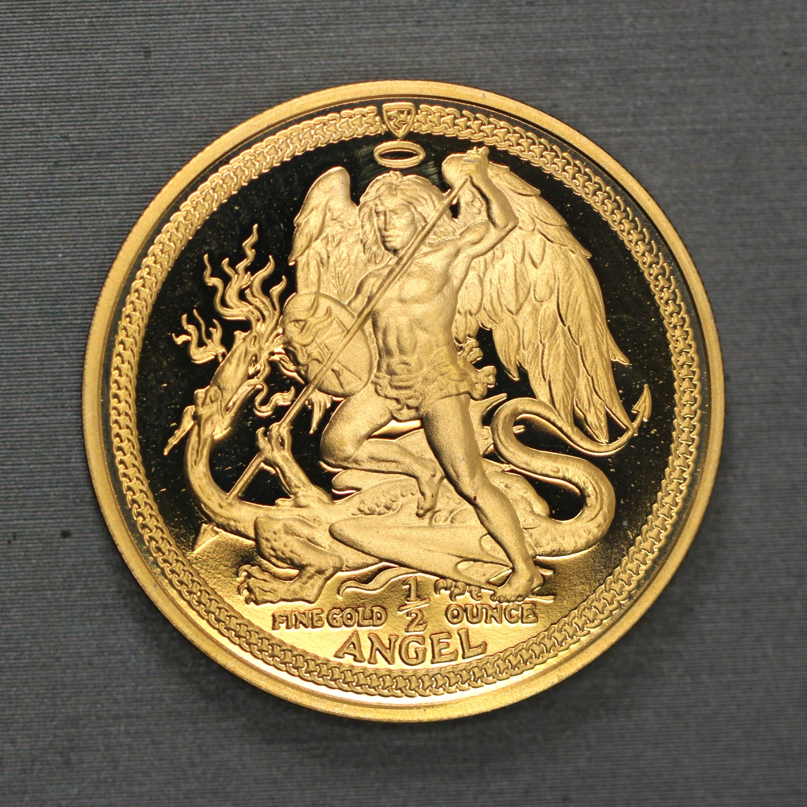 Proof Archangel Michael 1986 Isle Of Man 1/2 oz .917 Fine Gold Angel Coin